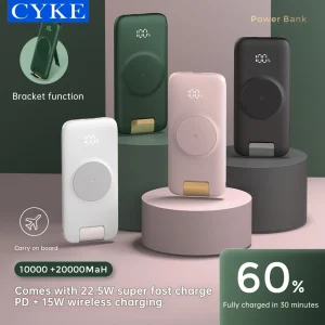 CYKE 20000mah 18w Wireless Power Banks Portable Mobile Charger Laptop 22.5w Fast Charging Portable Battery for Cell Phone P2